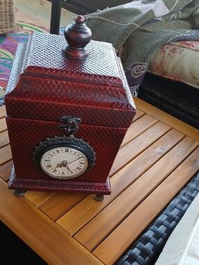 Red Decorative Wood Box with Built-In Clock